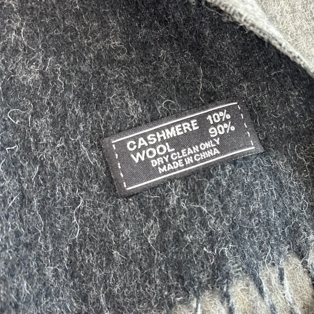 Gray Reversible Wool Cashmere Blend Fringed Scarf Charcoal Two Tone 12x72